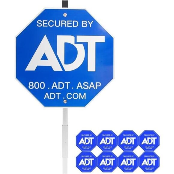 Security Signs & 8 Pcs ADT Window Stickers 28" ADT Yard Sign W/ Aluminum Stake - Picture 1 of 7